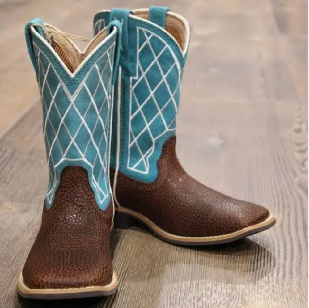 Twisted X Kid's Top Hand Turquoise Woven Leather Boot